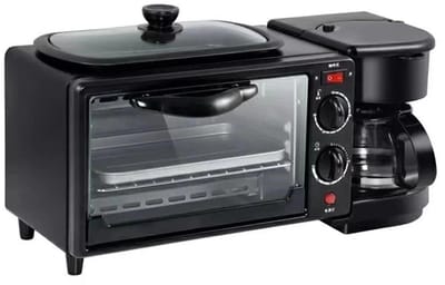 Zerova 3-in-1 Mini oven - Elektrische Hetelucht oven - Ontbijtstation 9L - Koffiezetapparaat - Bakplaat - 1050W - Timer - Zwart