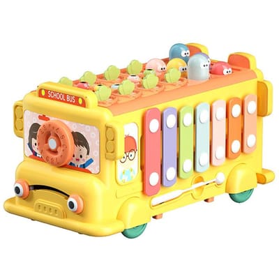 Multifunctionele Bus Speelgoedkist Xylofoon Piano Sorteren Leren Educatief Montessori Speelgoed voor Kinderen Baby Cadeau Opslag geel