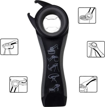*** 5-in-1 opener - Bieropener - Flesopener - Blikopener - Keukengerei - Multifunctioneel - RVS/Siliconen - Zwart/grijs - Doppen van Flessen te Verwijderen van Heble® ***