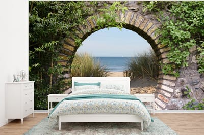 Behang - Fotobehang Doorkijk - Strand - Duin - Zomer - Breedte 320 cm x hoogte 240 cm