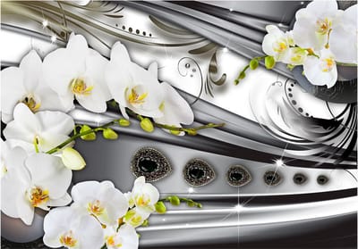 Fotobehangkoning - Behang - Vliesbehang - Fotobehang - Orchids & jewelry - Orchideeën en Juwelen - Luxe - 400 x 280 cm