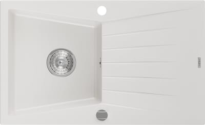 Mexen Cesar granieten spoelbak 1-komorige met afdruiprek 775 x 470 , wit, sifon chroom - 6514771010-20