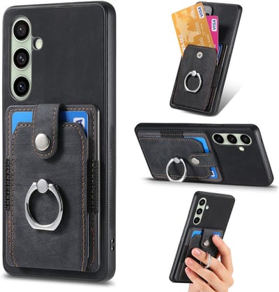 Geschikt voor Samsung Galaxy S24 FE - Bumper - Magnetisch - Portemonnee Back Cover Hoesje - Zwart