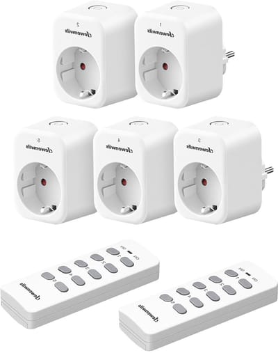 Programmeerbaar stopcontact met afstandsbediening - 5 stopcontacten - 2 afstandsbedieningen - 10A 2300W - draadloos bereik 30m - set van 5.