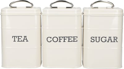 KitchenCraft Living Nostalgia Driedelige Set Voorraadbussen voor Thee - Koffie en Suiker in Geschenkverpakking Metaal