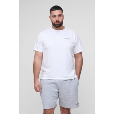 Plus Regular Men's OFCL Geborduurd T-Shirt & Relaxed Jersey Short Set | Grey Marl | Size 2XL
