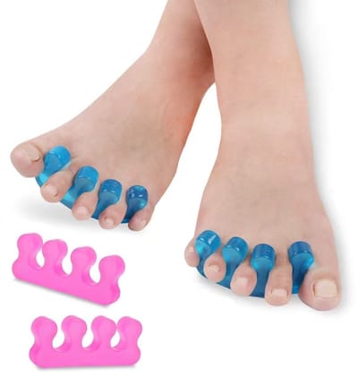 Daity Teenspreiders voor dames - teenspreiders voor dames - herbruikbare teenspreiders - teenspreiders voor nagellak - zachte gelpedicure-instrumenten. Roze-blauw (4 stuks)