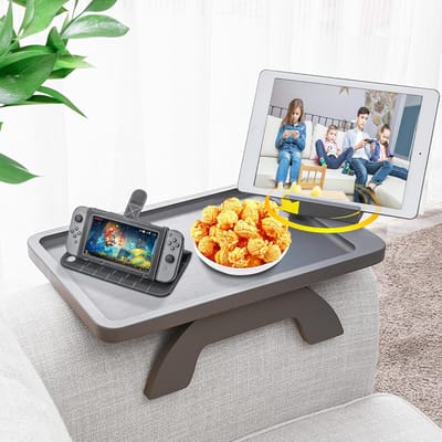 Bank Arm Tafel - Opklapbaar Dienblad - Ontspannen Genieten - Met Telefoonhouder - 39 x 25 cm - Natuurlijk Bamboe