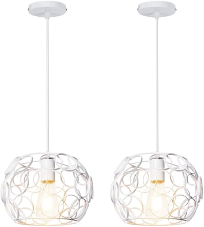2 Stuks Hanglamp Moderne Plafondlamp E27 Metaal Kroonluchter voor Slaapkamer Eetkamer Keuken Wit