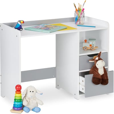 kinderbureau - 60 x 80 x 38 cm - 2 lades - opbergruimte - met rand - wit-grijs