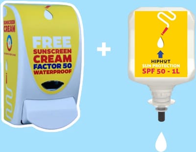 HIPHOT Coole zonnebrandcrème dispenser Engels + 1 liter zonnebrandcrème factor 50