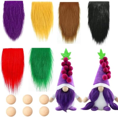 Pre-cut gnome beard for crafting, 12 pieces handmade GNOME dwarf beard crafts with plush doll and wooden ball nose faux fur fabric gnome gnome accessories Easter St. Patricks Day decoration