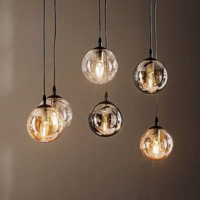 EMIBIG LIGHTING Hanglamp Glassy, 6-lamps, grafiet/amber/helder, glas, 75 cm