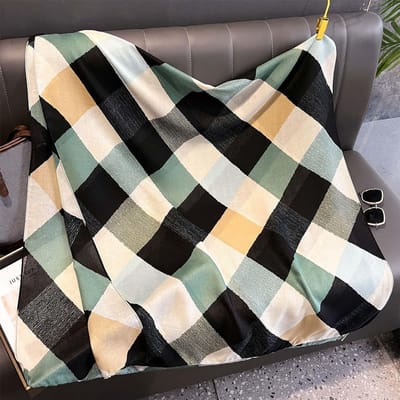 Version Coréenne Nouvelle Couleur Diamant Écharpe Protection Solaire d'Été Serviette de Plage Douce Toucher Coton Lin Châle pour Pièce Climatisée 88*182cm black