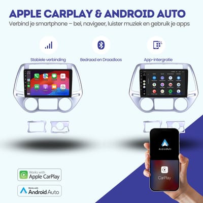 CarPlay autoradio geschikt voor Hyundai i20 (2008 t/m 2014) | 9 inch | Android 13 | Draadloos Apple CarPlay & Android Auto | 2GB + 32GB | QuadCore processor | Denago DNG-A154 | 2025 model | 2008 2009 2010 2011 2012 2013 2014 | Bluetooth & Wifi
