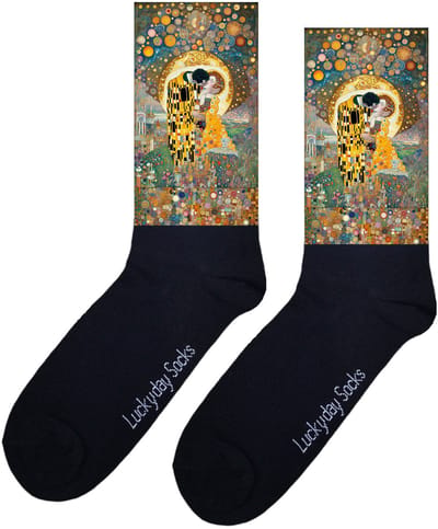 LuckyDay Socks - Klimt sokken - Kunst - Verjaardag cadeau vrouw en man - Kus sokken - Valentijns cadeau - Kerst sokken - Grappige sokken - Leuke dames en heren sokken - Moederdag - Vaderdag - Socks maken Happy - Maat 37-44