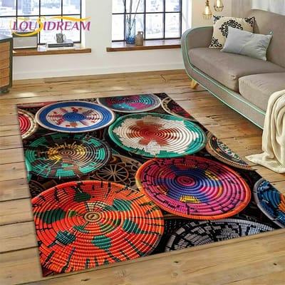 3D Ethiopië Kleurrijke Bloem Geweven Kunst Manden Mandala Vloerkleed Tapijt voor Woonkamer Slaapkamer Huisdecoratie, Antislip voor Sofa Deurmat 200x160cm( 78x62in )