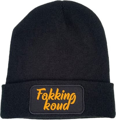Wintermuts zwart | fluor oranje - Fokking koud (cursief) - soBAD. | Wintersport | Après ski outfit Warme Muts voor Volwassenen | Heren en Dames Beanie