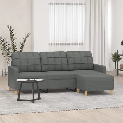 vidaXL - Driezitsbank - met - voetenbank - 180 - cm - stof - donkergrijs