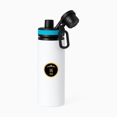 Hacebo® - 16 jaar waterfles met draaidop blauw - iemand die 16 jaar is geworden of 16 jaar lang een relatie hebben of getrouwd zijn - verjaardagscadeau - verjaardag - cadeau - kado - geschenk - gift - relatie - water fles - 850ML
