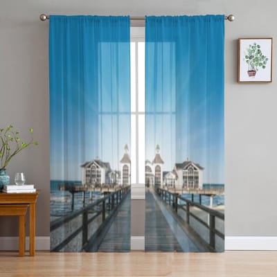 Beroemd Huis Eiland Rügen In Duitsland Chiffon Transparante Gordijnen Woonkamer Slaapkamer Raam Voiles Tule Gordijn 135W x 114H(cm) blue
