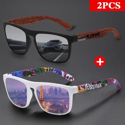 Hoge Kwaliteit KAROS 2 STUKS Mode Vintage Vierkante Zonnebrillen Mannen Vrouwen Designer Zonnebrillen UV400 Rijden Vissen Brillen black