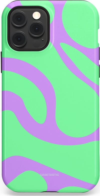 Casetastic Hoesje Geschikt voor Apple iPhone 12/12 Pro Magsafe - Stijlvolle Beschermende Duo-layer Case - Pastelgolven Mint-Lila