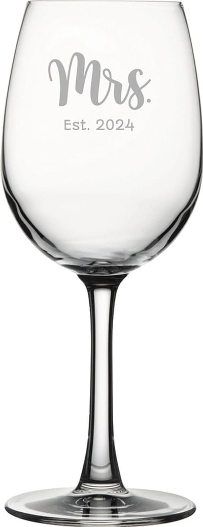 Gegraveerde witte wijnglas 36cl Mrs. Est. 2024