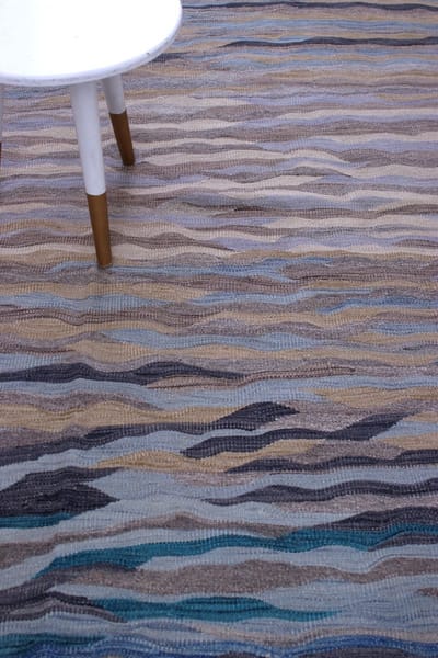 Blauw Tapijt Laagpolig Handgeweven Wollen Vloerkleed - Koho Afghan Modern Kelim 237x138 - 237x138cm- Modern - Woonkamer - Salon - Slaapkamer - Eetkamer