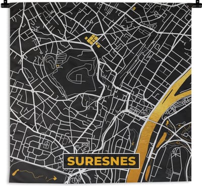 Wandkleed - Wanddoek - Stadskaart - Frankrijk - Plattegrond - Kaart - Suresnes - 180x180 cm - Wandtapijt