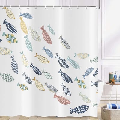 Douchegordijn 180 x 200 cm - kleurrijke vissen - waterdicht - voor een vrolijke badkamer - ShopVlot