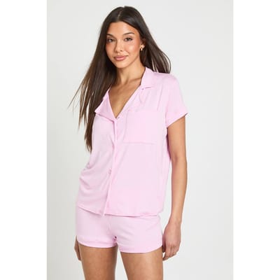 boohoo Dames Zachte Jersey Pyjama Set Met Shirt Met Korte Mouwen & Shorts | Baby Roze | Maat: 36