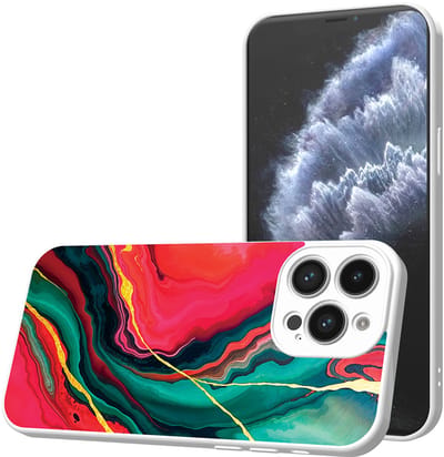 Smartphonica Telefoonhoesje Geschikt voor iPhone 11 Pro met Rood Groen Marmer opdruk - TPU Back Cover Case Red Green Marble Design - Wit geschikt voor iPhone 11 Pro