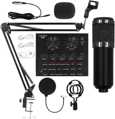 Microfoonset - Opnamekit Studio - Livestreamen Muziek - Hifi Geluidskwaliteit - 2.43 Pounds - Zwart