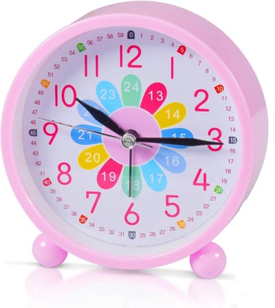 Analoge wekker voor kinderen, digitale wekker voor kinderen, zonder tikken, wekker, nachtkastje, stille wekker, wekker voor kinderen, roze