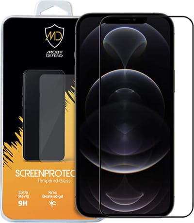 MobyDefend Screenprotector - Geschikt voor Apple iPhone 12 Pro Max - Screensaver Met Zwarte Randen - Gehard Glas