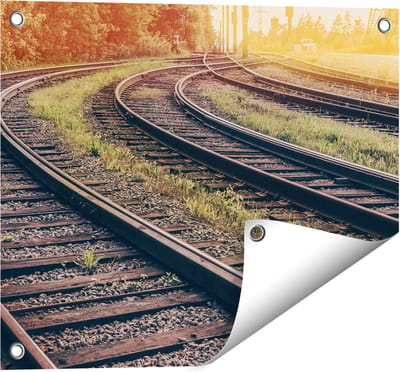 Gards Tuinposter Rails Spoorwegen naast Elkaar - 50x40 cm - Tuindoek - Tuindecoratie - Wanddecoratie buiten - Tuinschilderij