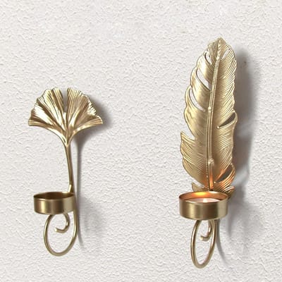 Kaarsenhouder voor aan de muur, bladvormige theelichthouder, wandkaarsenhouder, 2 stuks, wandhouders voor kaarsen, wanddecoratie, Halloween, Kerstmis, verjaardag, bruiloft, decoratie, vintage, barok