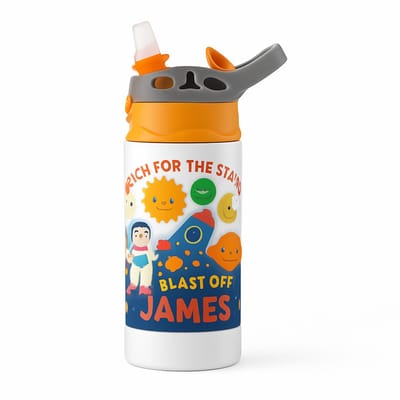 Minimalistische Drinkfles – Stijlvolle Drinkfles voor Liefhebbers van Monochroom Design - Waterfles voor kinderen (wit/oranje)