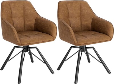 BukkitBow - Set Eetkamerstoelen / Keukenstoelen - Lederen Stoelen - 360 Graden Draaibaar - Zithoogte 48CM - Licht Bruin