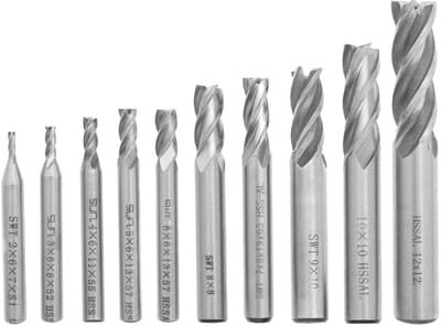 Allecto - End Mill Cutter Kit - 10-delige Frees - Hoge kwaliteit - 2 tot 12mm Diameter - Voor hout en metaalbewerking - 4-vlokken ontwerp