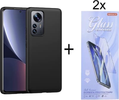 Hoesje Geschikt voor: Xiaomi 12 Pro Silicone - Zwart + 2X Tempered Glass Screenprotector - ZT Accessoires