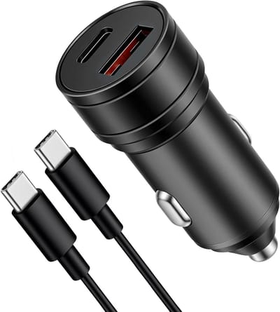 Snelle Auto Oplader met 2 Poorten, 60W USB-C en USB-A, Geschikt voor iPhone, Samsung en iPad