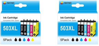 INKFIND 503XL inktcartridge voor EPSON 503XL inktcartridge multipack 10 stuks (2*5pack = Zwart x 4, Cyaan x 2, Magenta x 2, Geel x 2)