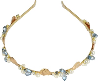 Haarsoires Haarband Diadeem 1cm – Schelpen – Parel Facetkralen – Grijs Goud Wit - Glanzende Haaraccessoire voor Feest of Bruiloft