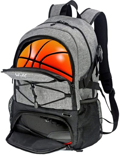 CarryQuest® - Wolt Sportrugzak met Balvak - Voetbal Rugzak en Basketbal Rugzak met Schoenenvak - Sport Rugtas met Laptopvak, Fleshouder, Borstgesp & Waterafstotend Materiaal - Grijs