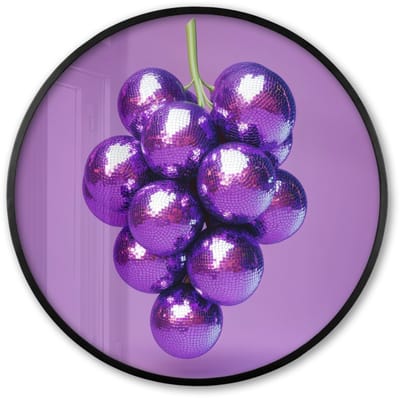 Poster in lijst Rond - Fotolijst 60x60 cm - Posters - Druif - Disco - Glitter - Paars - Ronde posterlijst zwart - Decoratie - Wanddecoratie woonkamer - Muurdecoratie slaapkamer