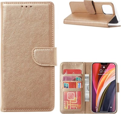 Hoesje Geschikt voor iPhone 12 Pro Max Hoesje met Pasjeshouder cover Goud