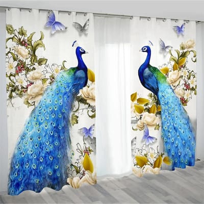 Série Paon de Luxe Rétro Élégant Bleu Or 2 Pièces Rideau Filtrant la Lumière pour Salon Chambre Décoration de Rideau de Fenêtre Maison 75W60H(CM) 2PCS blue