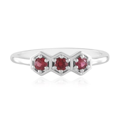 Cavill - Zilveren ring met rode spinel - 925 Sterling zilver - Platina laag - 3x 0,247 ct rode spinel uit Tanzania - Elegante ronde edelstenen
